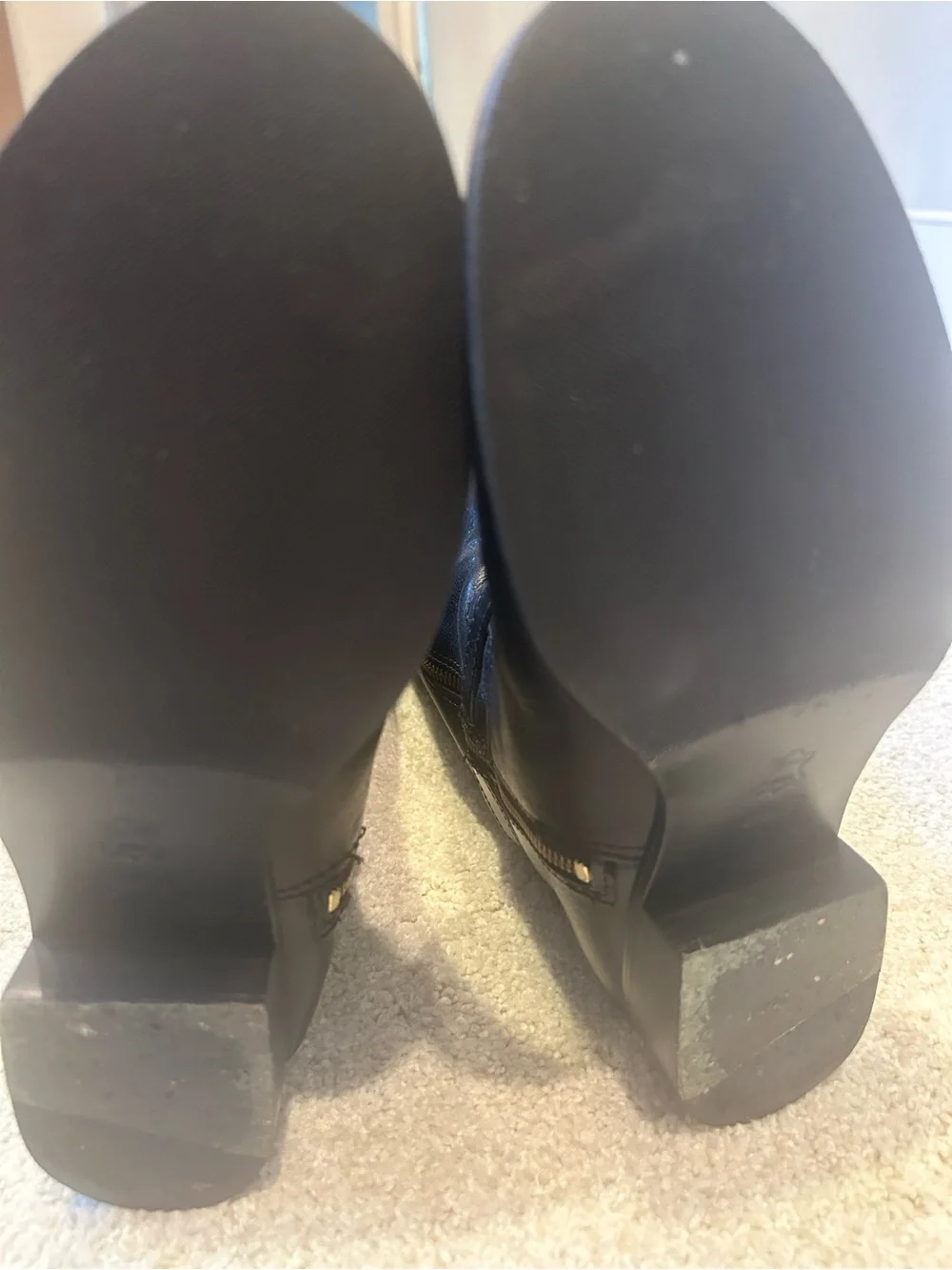 Tory Burch Black Leather Tall Riding Boots with Gold Logo